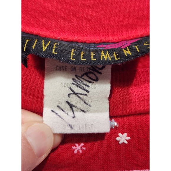 Vintage 80's Red Christmas Holiday Sweatshirt Skating Bears Winter Puff Paint LG - Picture 8 of 8